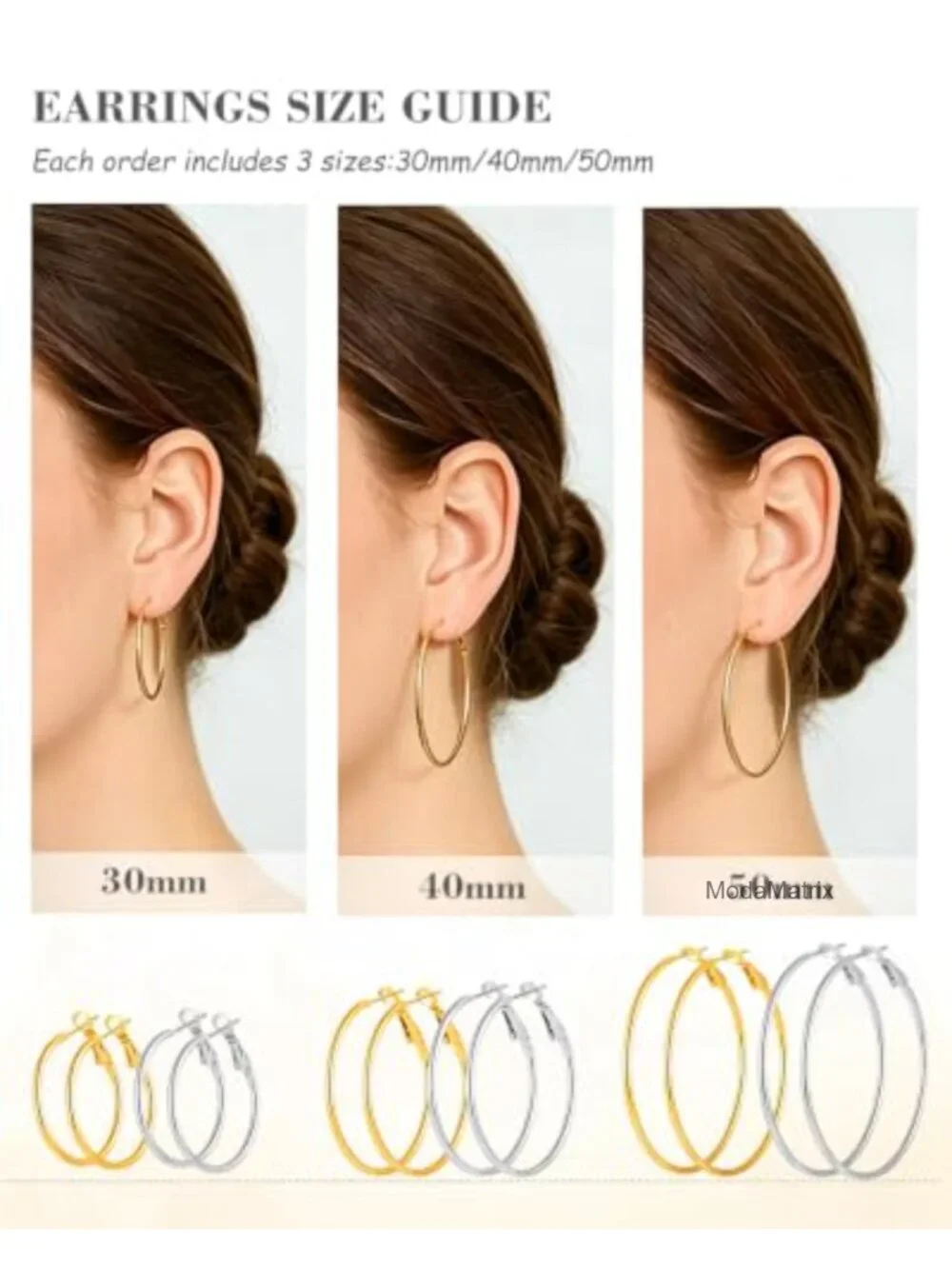 6 Pair Gold Silver Hoop Earrings Set 14K Gold Plated Stainless Steel